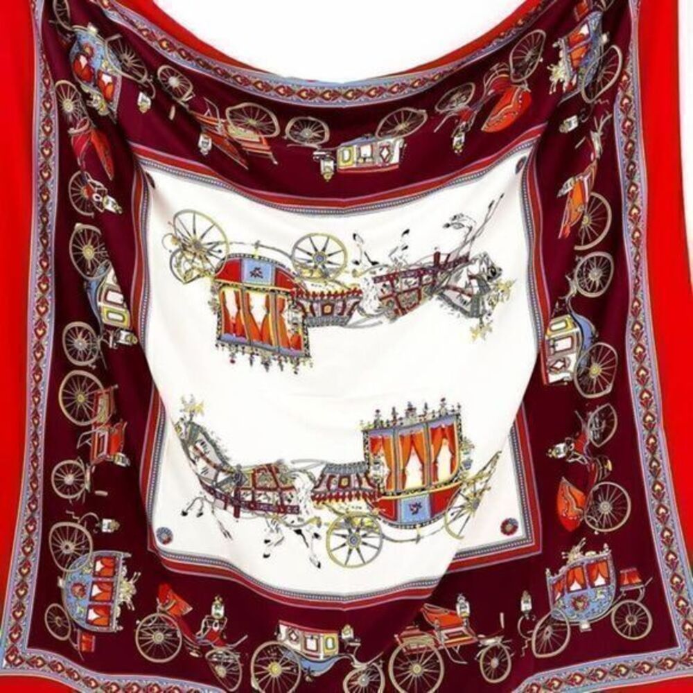 Ladies Silk Red Horse Carriage X-Large Scarf